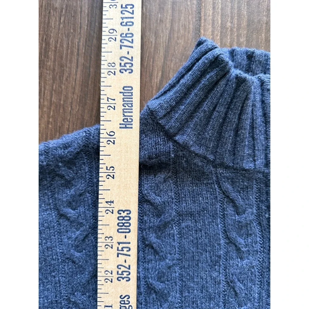 Savile Row Company Mens Blue Lambswool Blend Cable Knit Quarter Zip‎ Sweater L